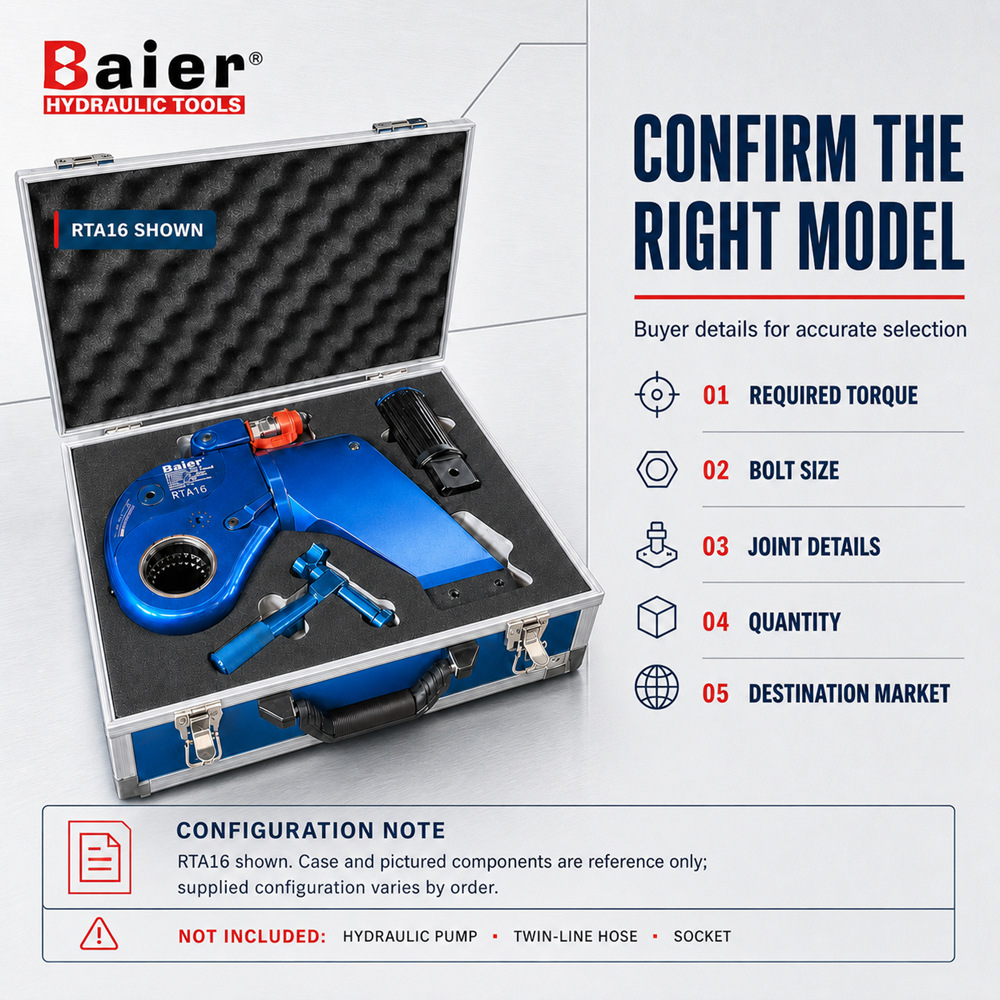 RTA hydraulic torque wrench model selection and quotation requirements