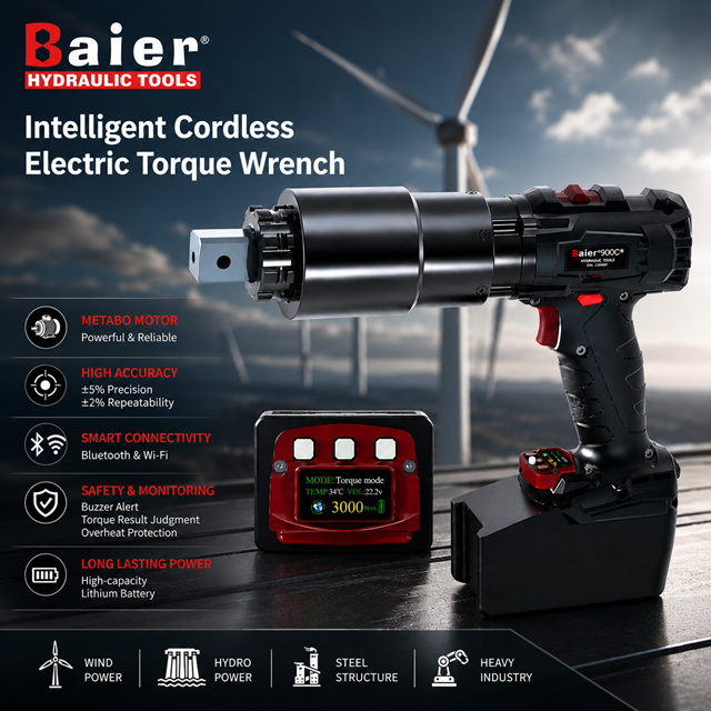 Heavy Duty 12000Nm Cordless Torque Wrench for Wind & Petrochemical Smart Battery Bolting Tool ±5% Accuracy - Bair BRDC-SS
