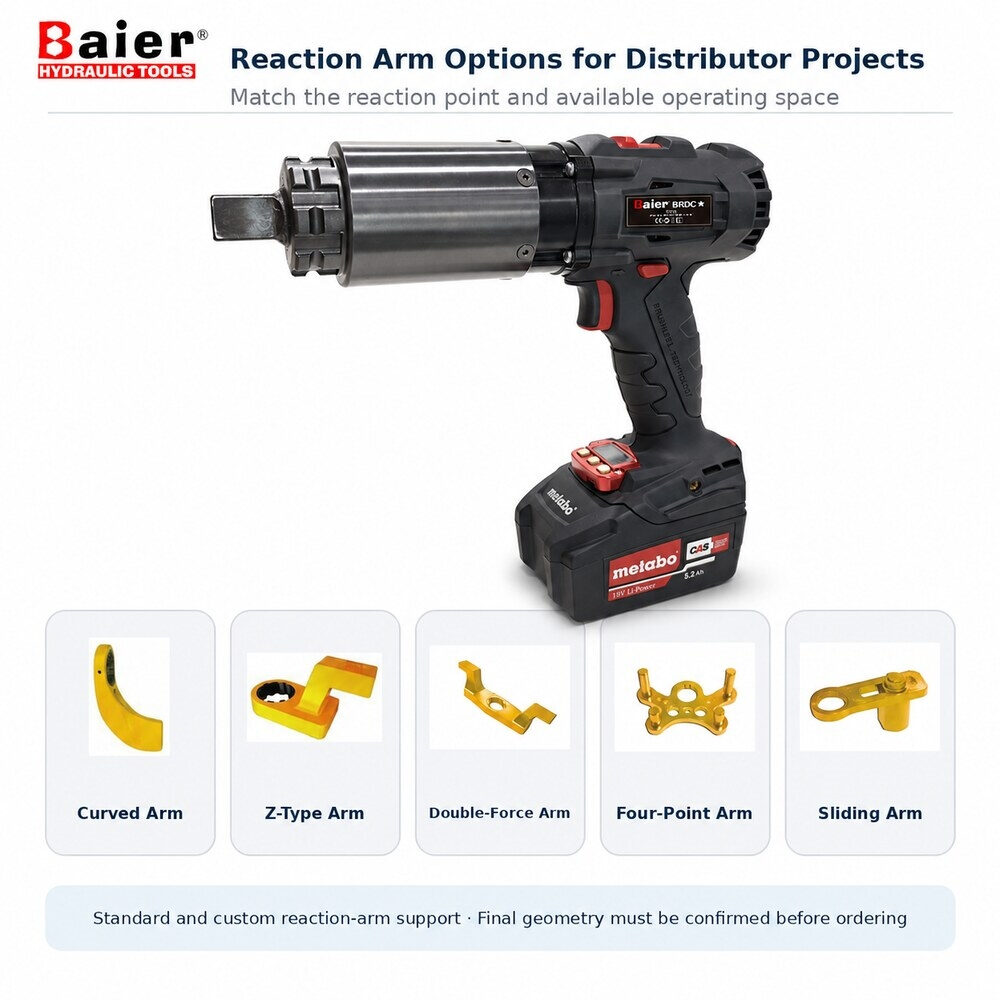 Standard and custom reaction arm options for BRDC-SS4000 wind turbine bolting projects