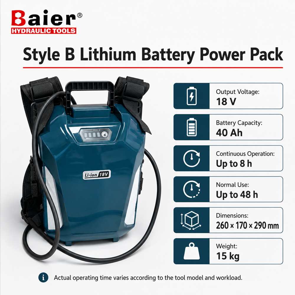 18V 40Ah backpack lithium battery technical data with 15 kg weight
