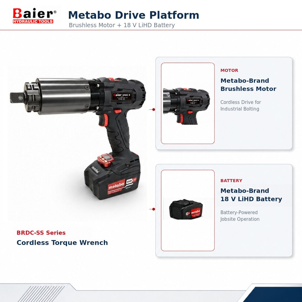 BRDC-SS4000 cordless torque wrench with Metabo-brand brushless motor and Metabo-brand 18 V LiHD battery