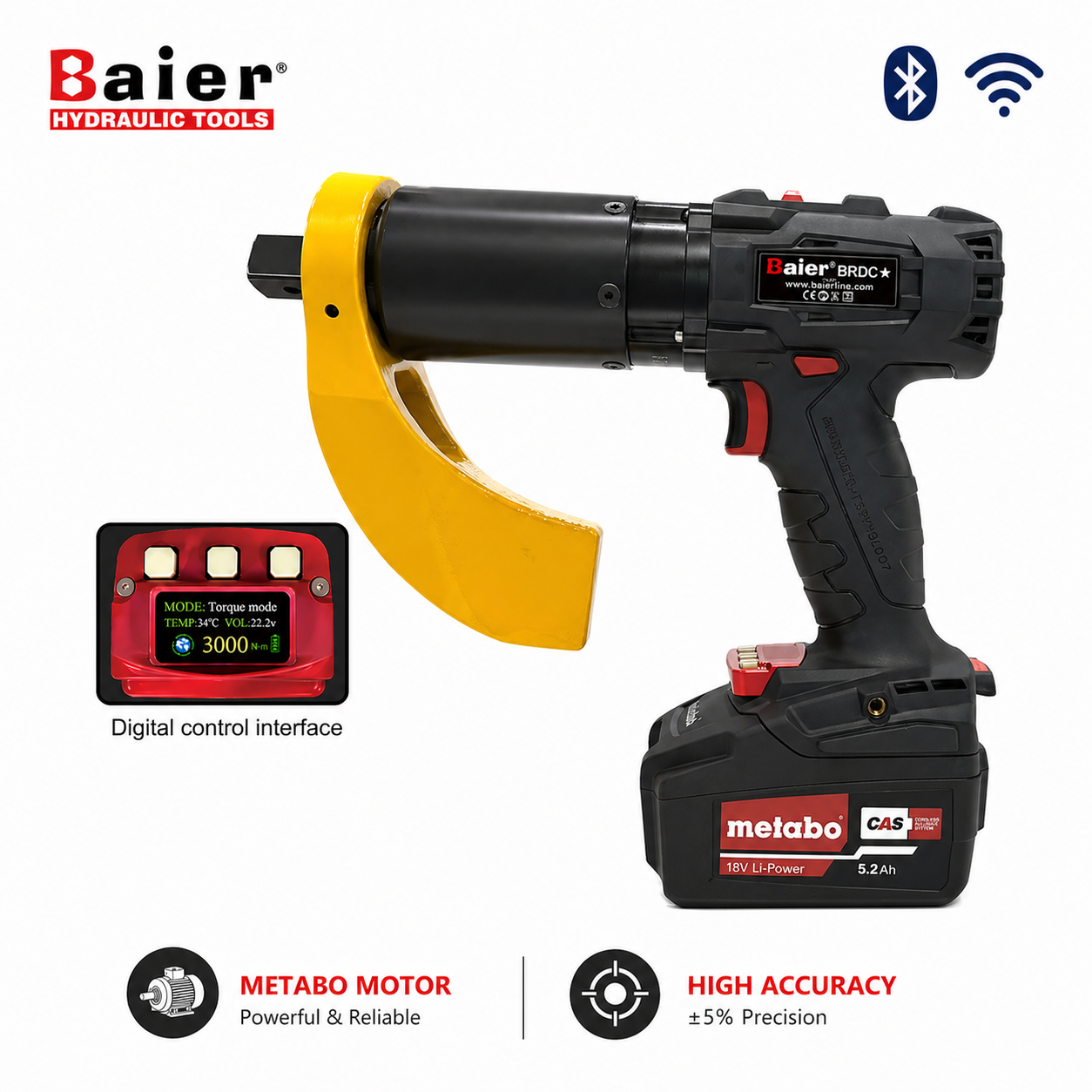 Wholesale Cordless Digital Torque Wrench 50-12000Nm Custom Reaction Arm ±5% High Accuracy Battery Torque Gun - Bair BRDC-SS Series